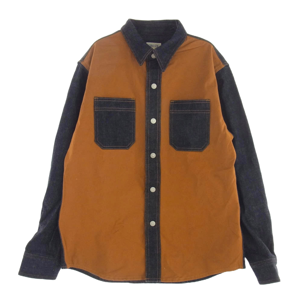 KOJIMA GENES 児島ジーンズ RNB-2081 富士金梅 ダック デニム コンボ シャツ ダークネイビー系 ブラウン系 L【中古】