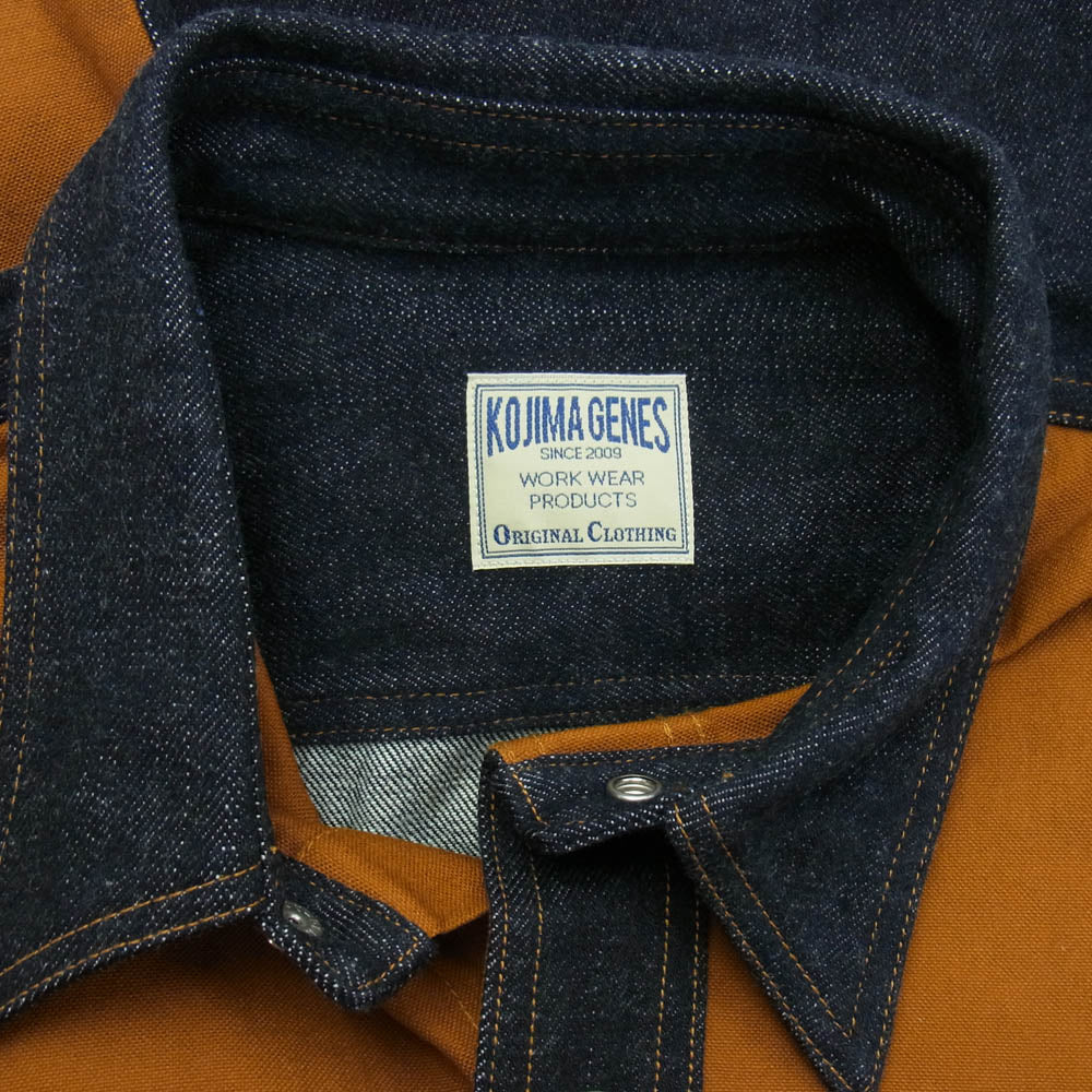 KOJIMA GENES 児島ジーンズ RNB-2081 富士金梅 ダック デニム コンボ シャツ ダークネイビー系 ブラウン系 L【中古】