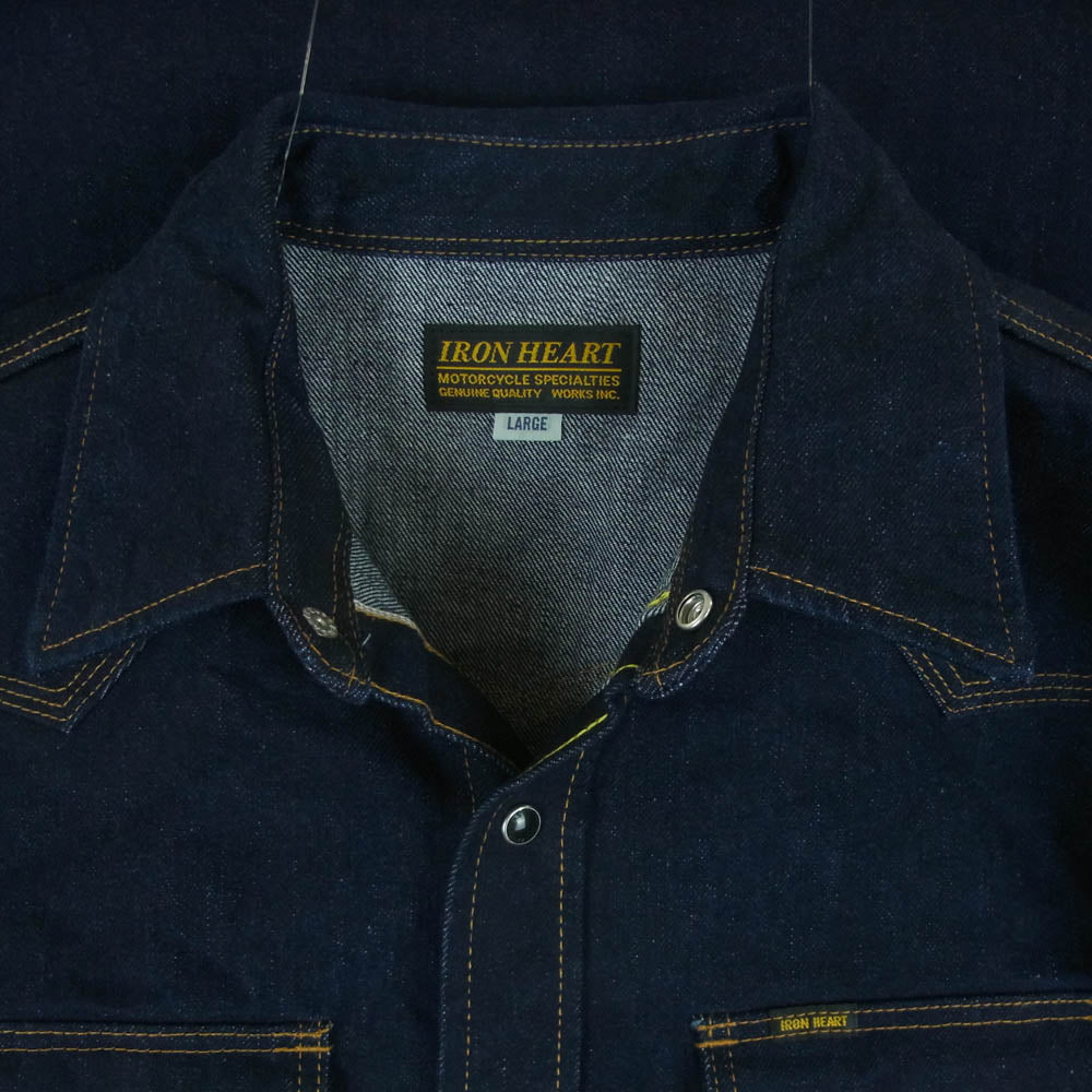IRON HEART アイアンハート IHSH-33 12oz セルビッチ デニム ウエスタン シャツ 長袖 インディゴブルー系 L【美品】【中古】