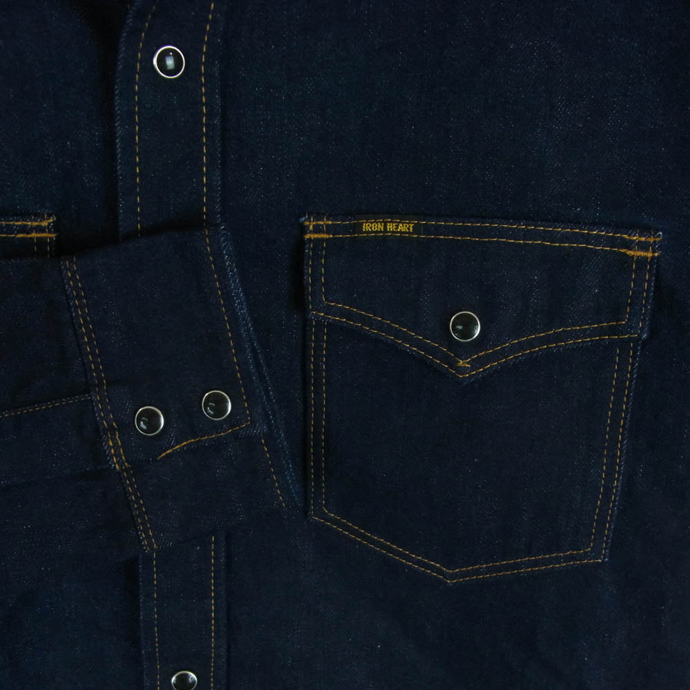 IRON HEART アイアンハート IHSH-33 12oz セルビッチ デニム ウエスタン シャツ 長袖 インディゴブルー系 L【美品】【中古】