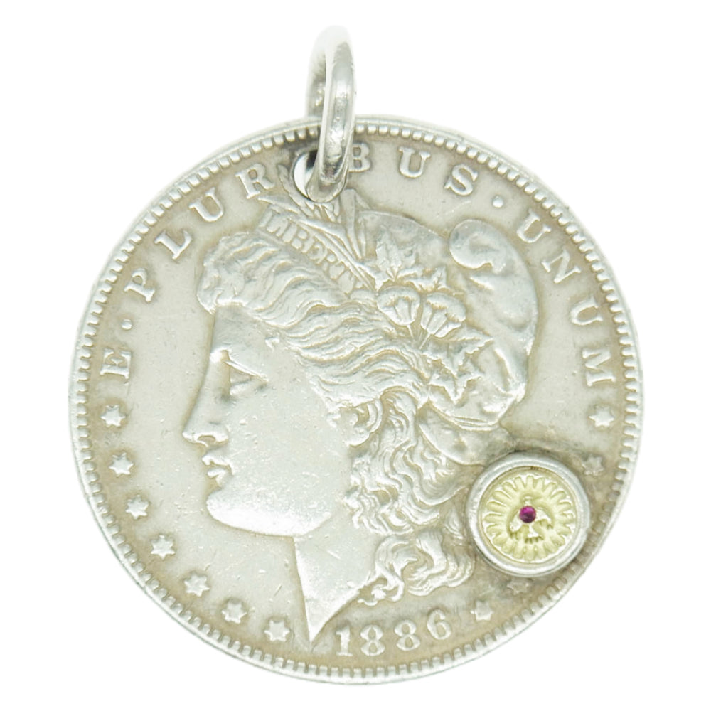 WINGROCK ウィングロック K18 金メタル ルビー モルガンコイン ペンダントトップ シルバー系【中古】