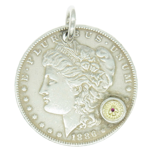 WINGROCK ウィングロック K18 金メタル ルビー モルガンコイン ペンダントトップ シルバー系【中古】