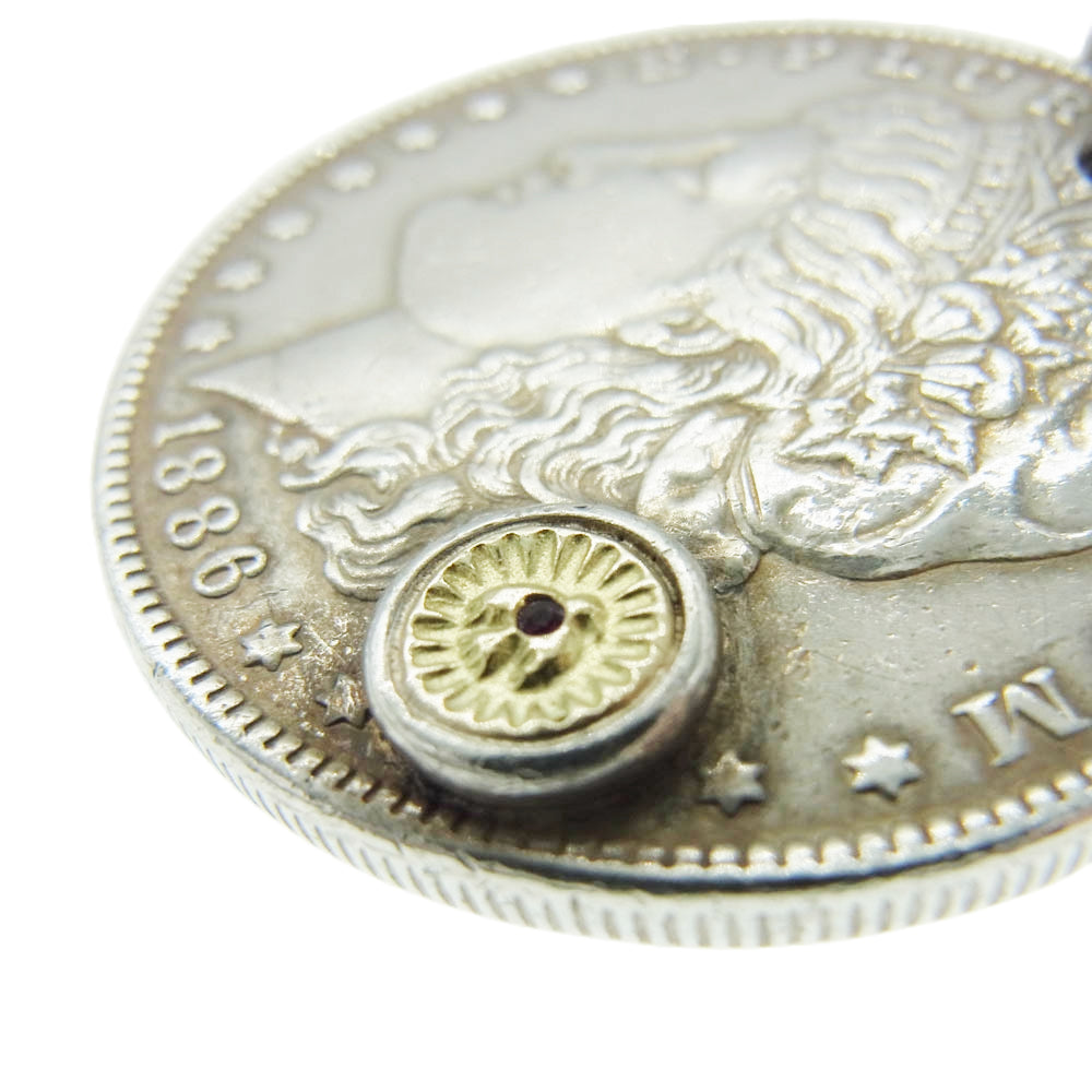 WINGROCK ウィングロック K18 金メタル ルビー モルガンコイン ペンダントトップ シルバー系【中古】