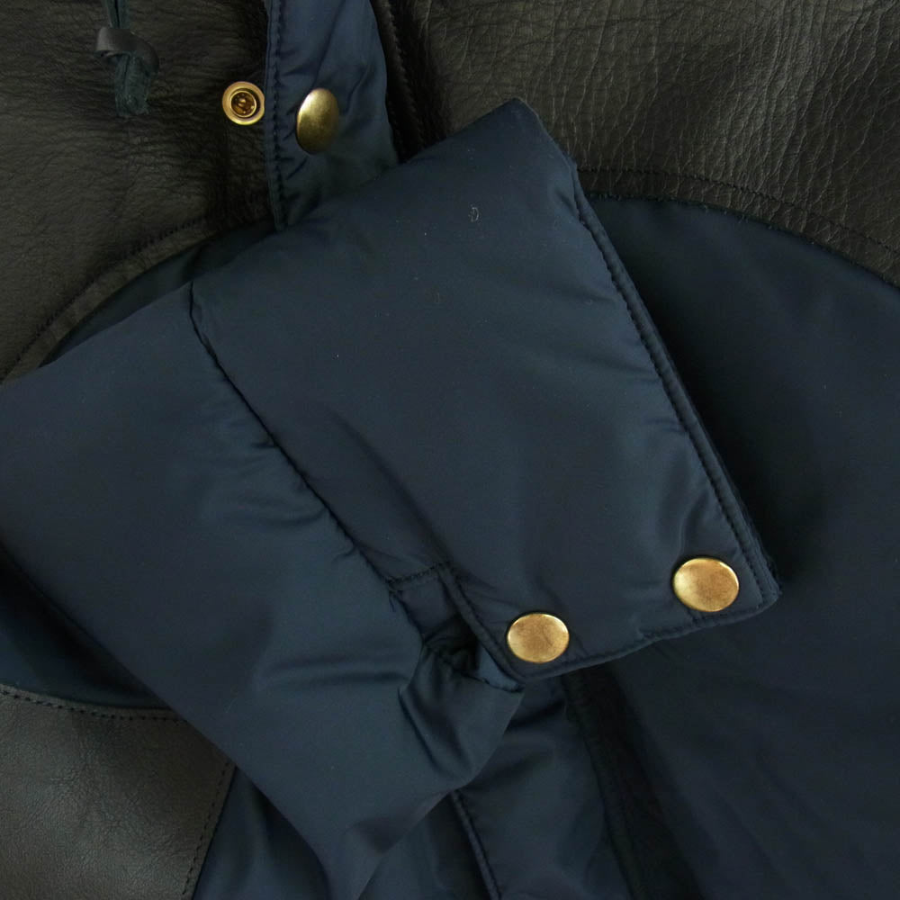 Nigel Cabourn ナイジェルケーボン 200-242-56 × Rocky Mountain FeatherBed ロッキーマウンテンフェザーベッド DSS 1969 レザー切替 ダウン ジャケット ネイビー系 46【中古】