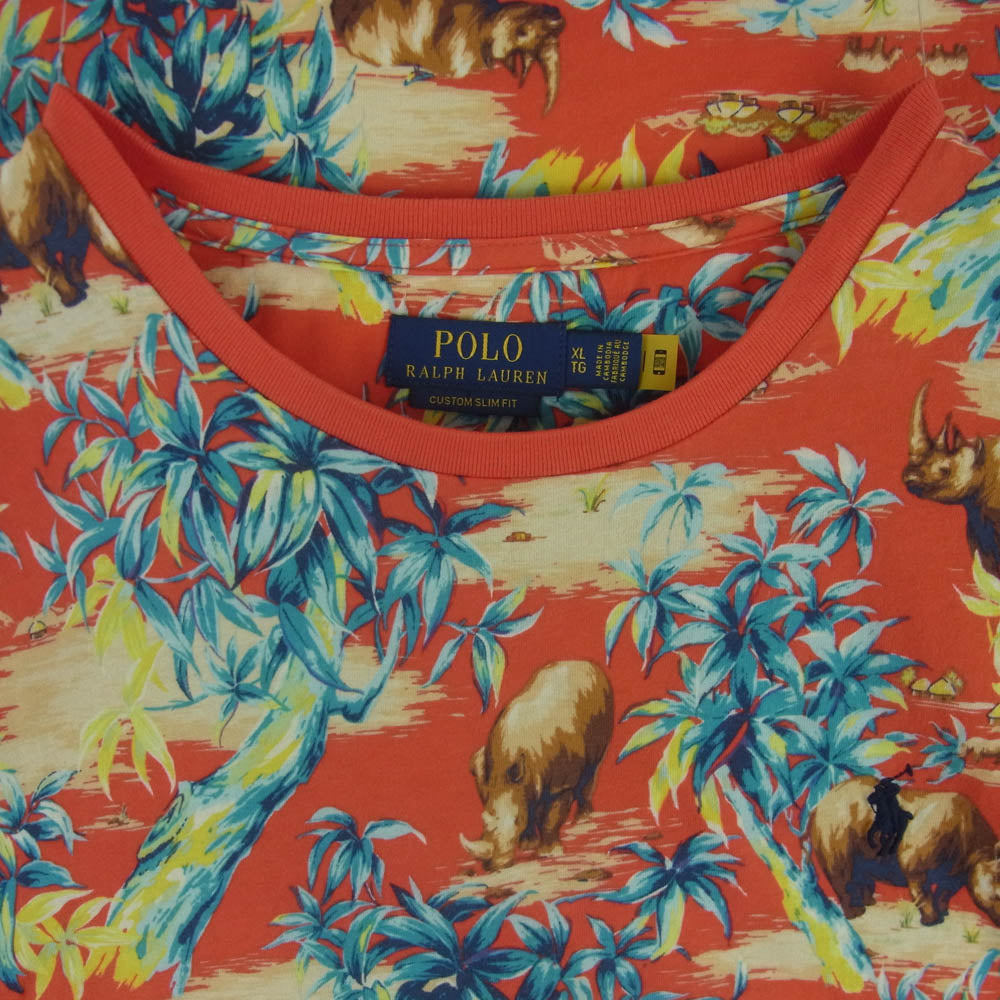 POLO RALPH LAUREN ポロ・ラルフローレン アロハ柄 Tシャツ 半袖 カットソー サイ カンボジア製 レッド系 XL【中古】