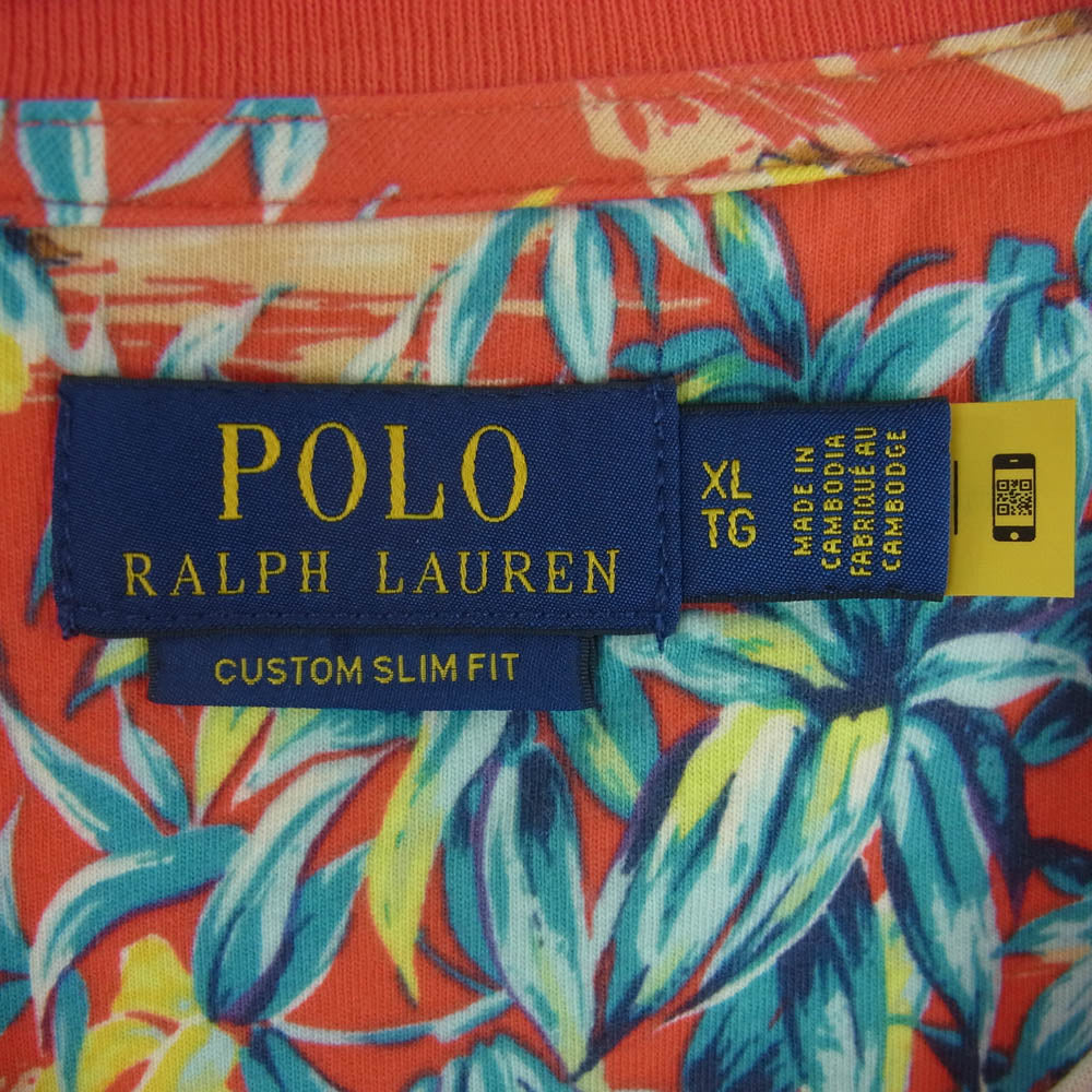 POLO RALPH LAUREN ポロ・ラルフローレン アロハ柄 Tシャツ 半袖 カットソー サイ カンボジア製 レッド系 XL【中古】