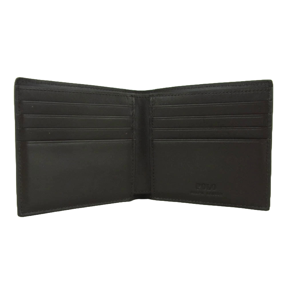 POLO RALPH LAUREN ポロ・ラルフローレン タイガー 刺繍 カモフラージュ 二つ折り レザー ウォレット 財布 グリーン系 ブラック系 ダークブラウン系【中古】