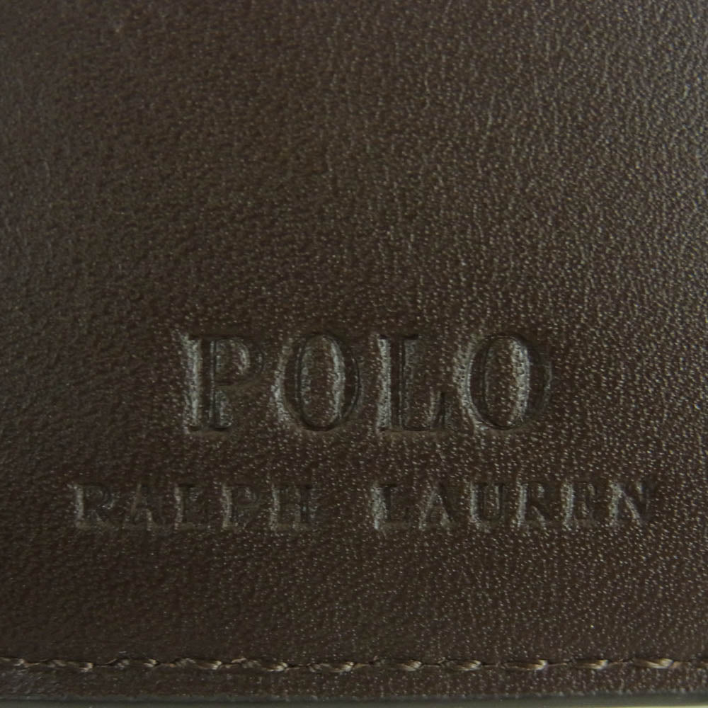 POLO RALPH LAUREN ポロ・ラルフローレン タイガー 刺繍 カモフラージュ 二つ折り レザー ウォレット 財布 グリーン系 ブラック系 ダークブラウン系【中古】