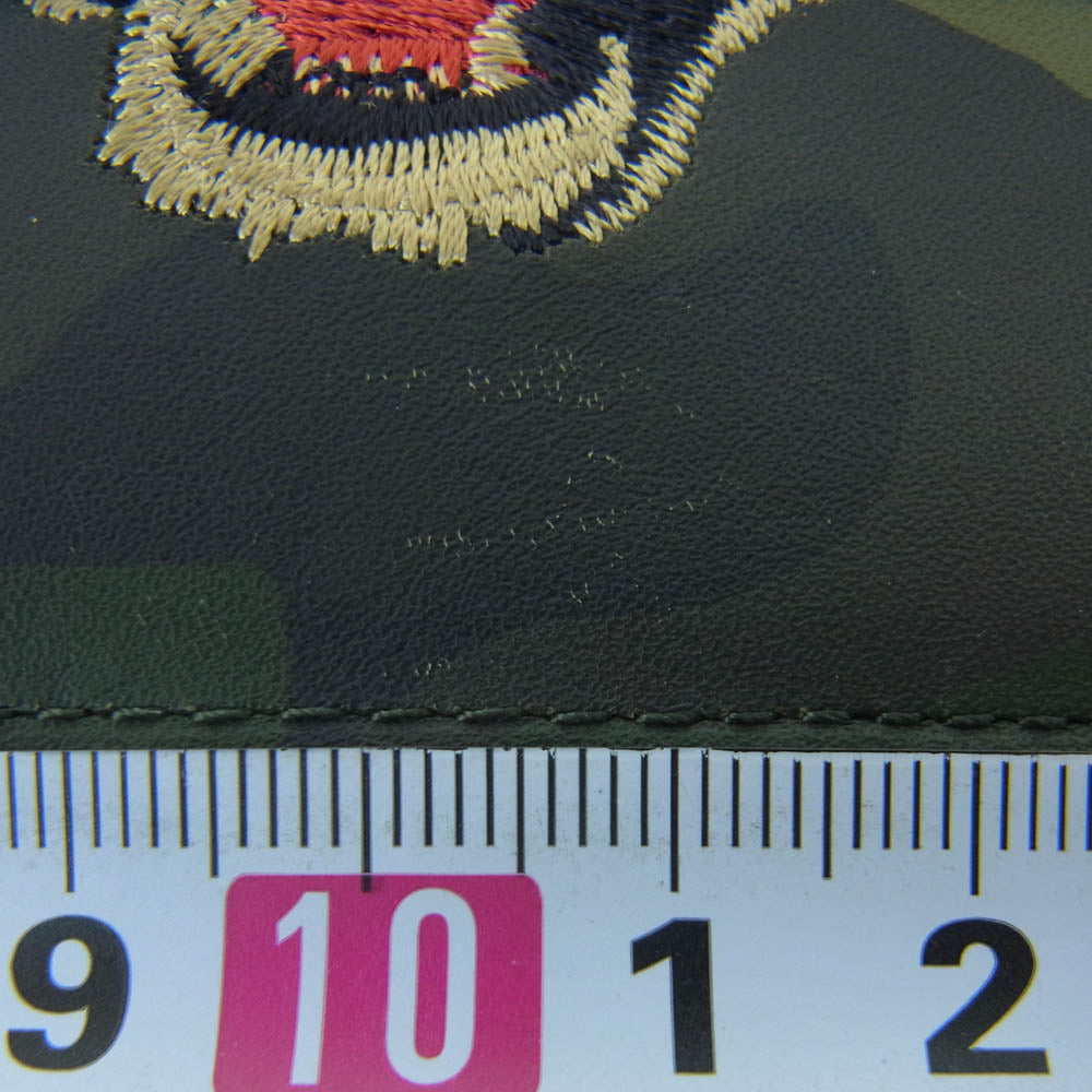 POLO RALPH LAUREN ポロ・ラルフローレン タイガー 刺繍 カモフラージュ 二つ折り レザー ウォレット 財布 グリーン系 ブラック系 ダークブラウン系【中古】