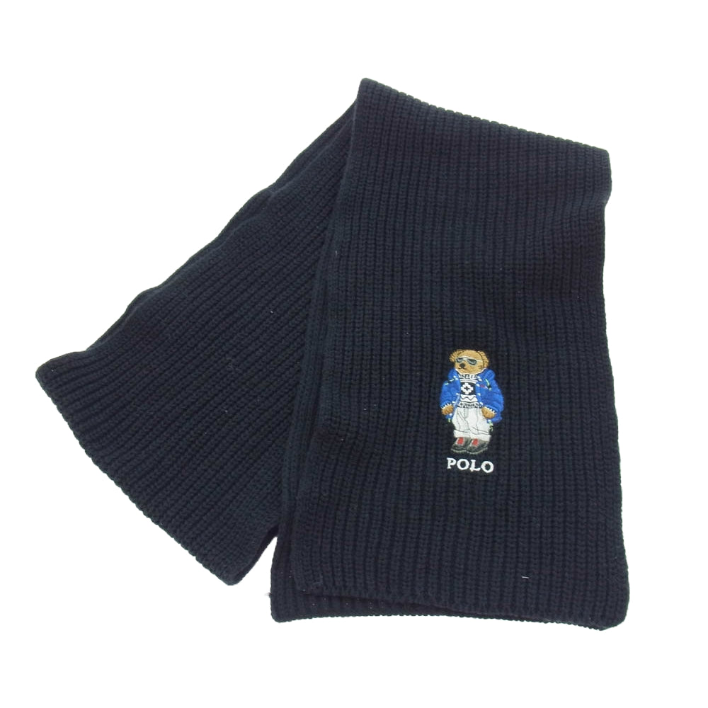 POLO RALPH LAUREN ポロ・ラルフローレン ポロベア 刺繍 マフラー ブラック系【中古】