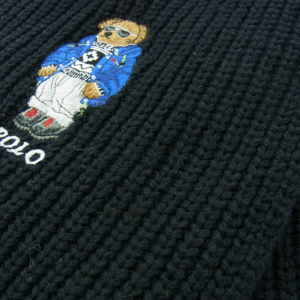 POLO RALPH LAUREN ポロ・ラルフローレン ポロベア 刺繍 マフラー ブラック系【中古】