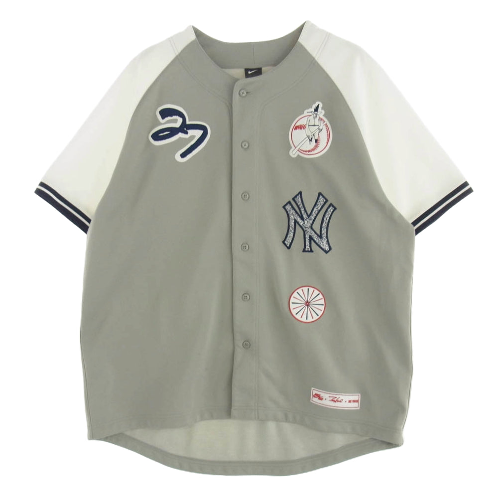 NIKE ナイキ 372382-082 × Futura × be true フューチュラ ビートゥルー ニューヨークヤンキース ベースボール シャツ 半袖 グレー系 ホワイト系 XL【中古】