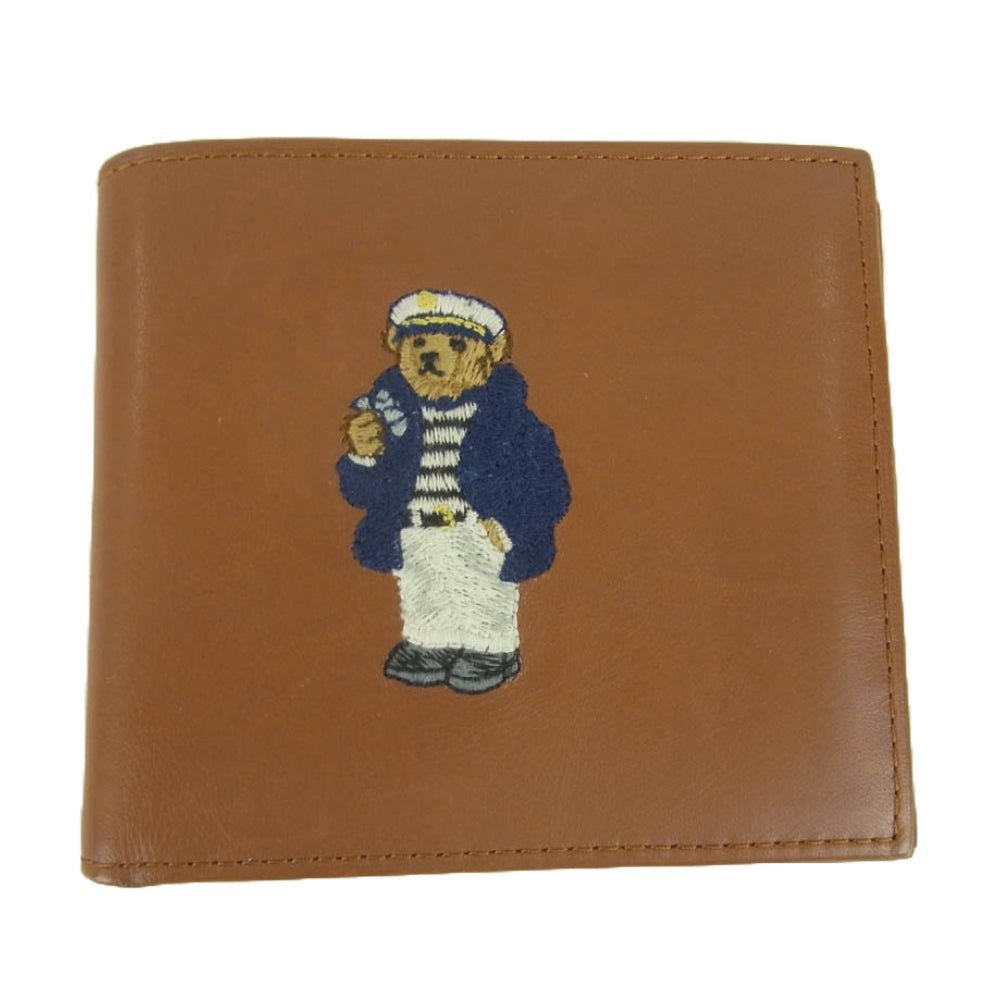 POLO RALPH LAUREN ポロ・ラルフローレン ポロベア 二つ折り レザー ウォレット 財布 ブラウン系【中古】