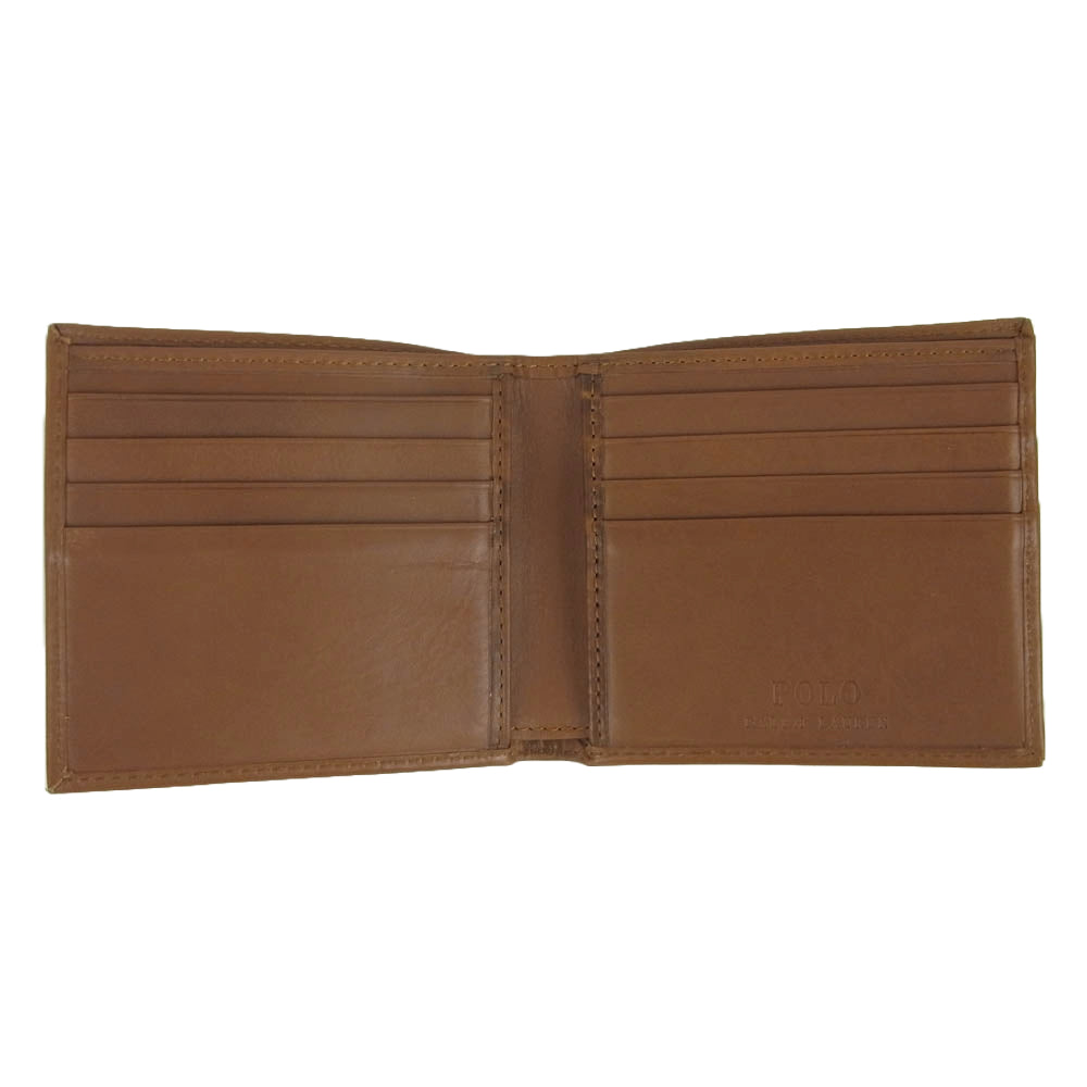 POLO RALPH LAUREN ポロ・ラルフローレン ポロベア 二つ折り レザー ウォレット 財布 ブラウン系【中古】