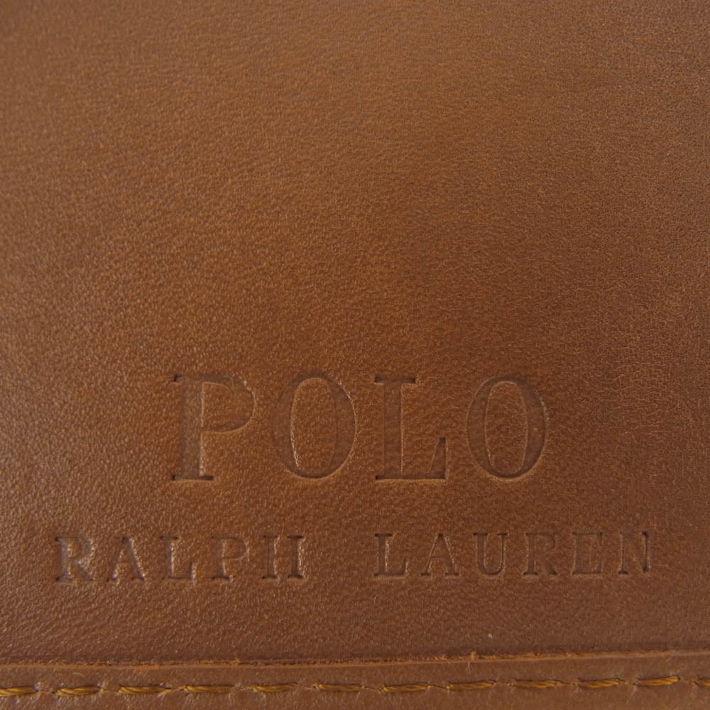 POLO RALPH LAUREN ポロ・ラルフローレン ポロベア 二つ折り レザー ウォレット 財布 ブラウン系【中古】