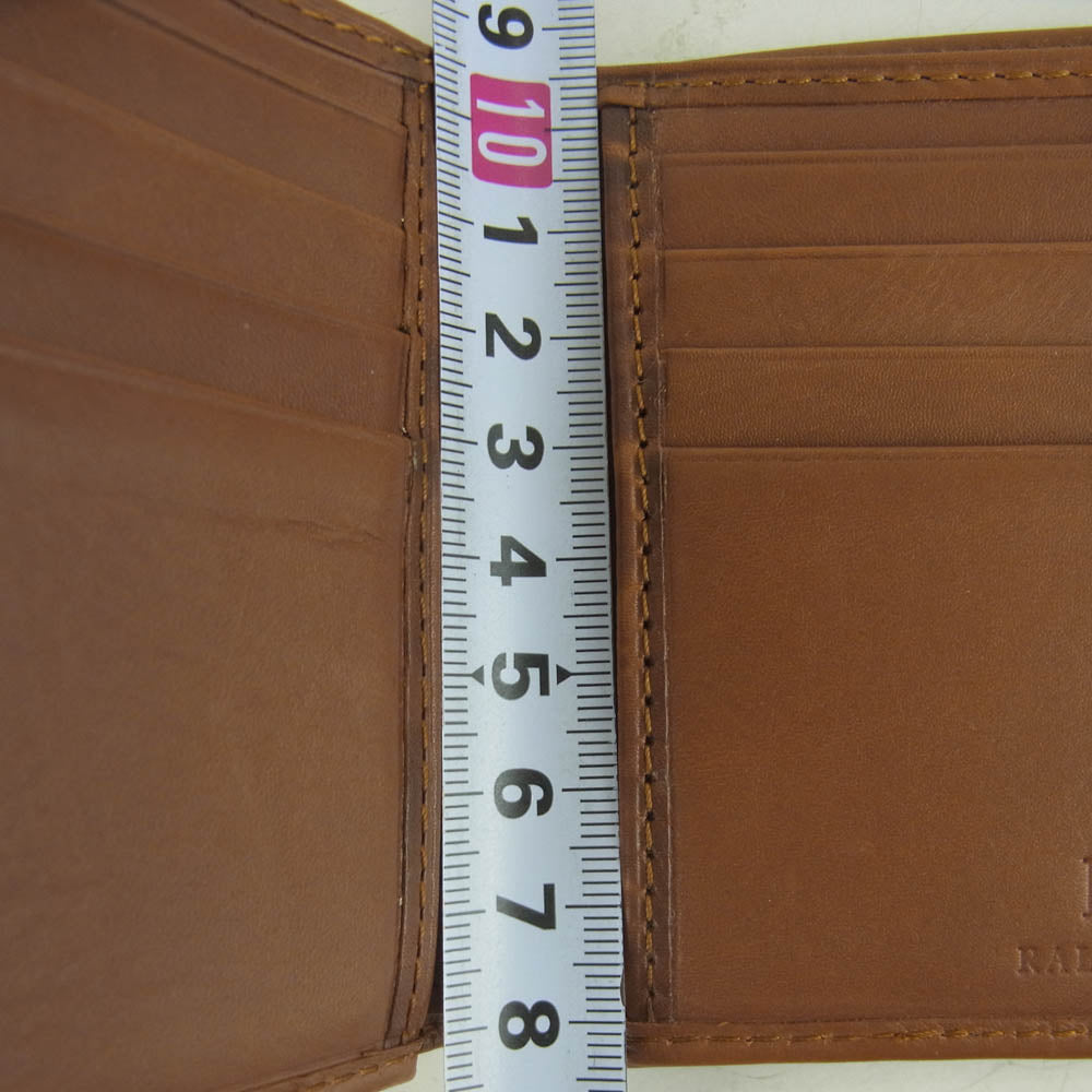 POLO RALPH LAUREN ポロ・ラルフローレン ポロベア 二つ折り レザー ウォレット 財布 ブラウン系【中古】