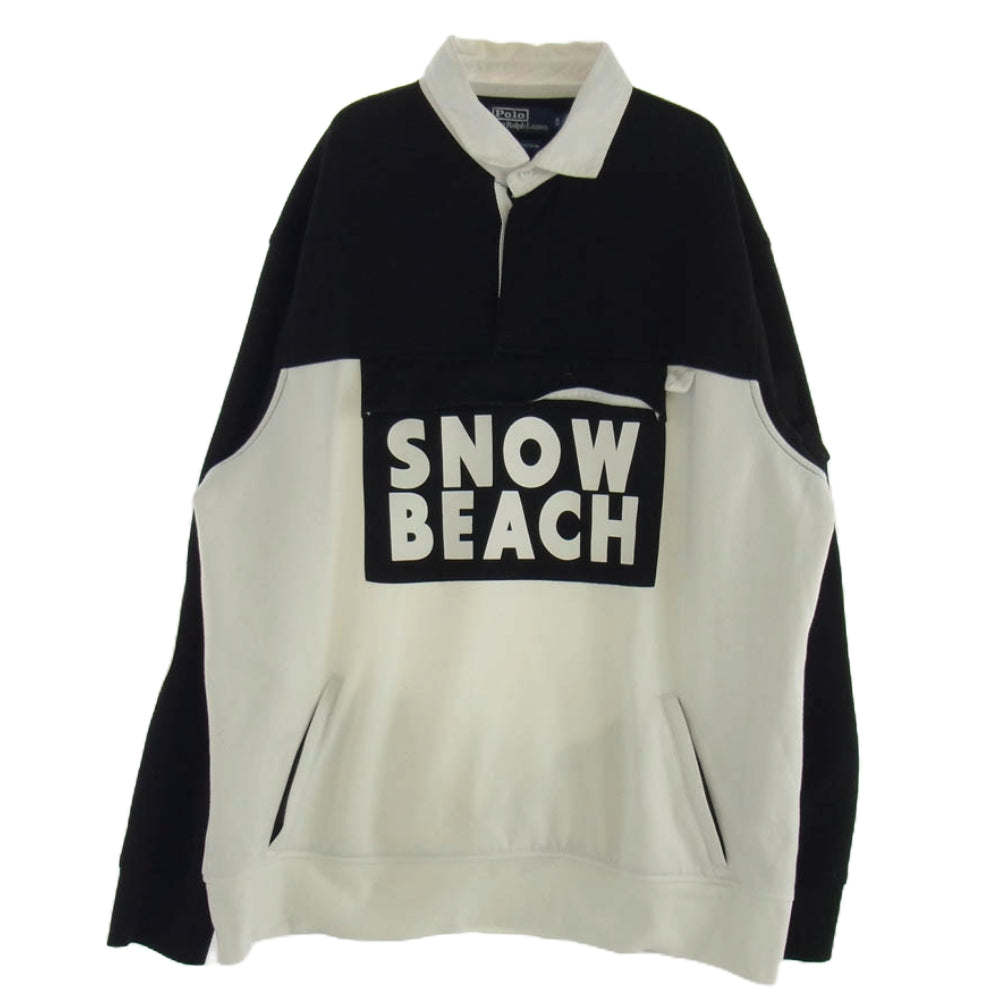POLO RALPH LAUREN ポロ・ラルフローレン 復刻 SNOW BEACH ラガーシャツ スウェット 長袖 ブラック系 ホワイト系 XL【中古】