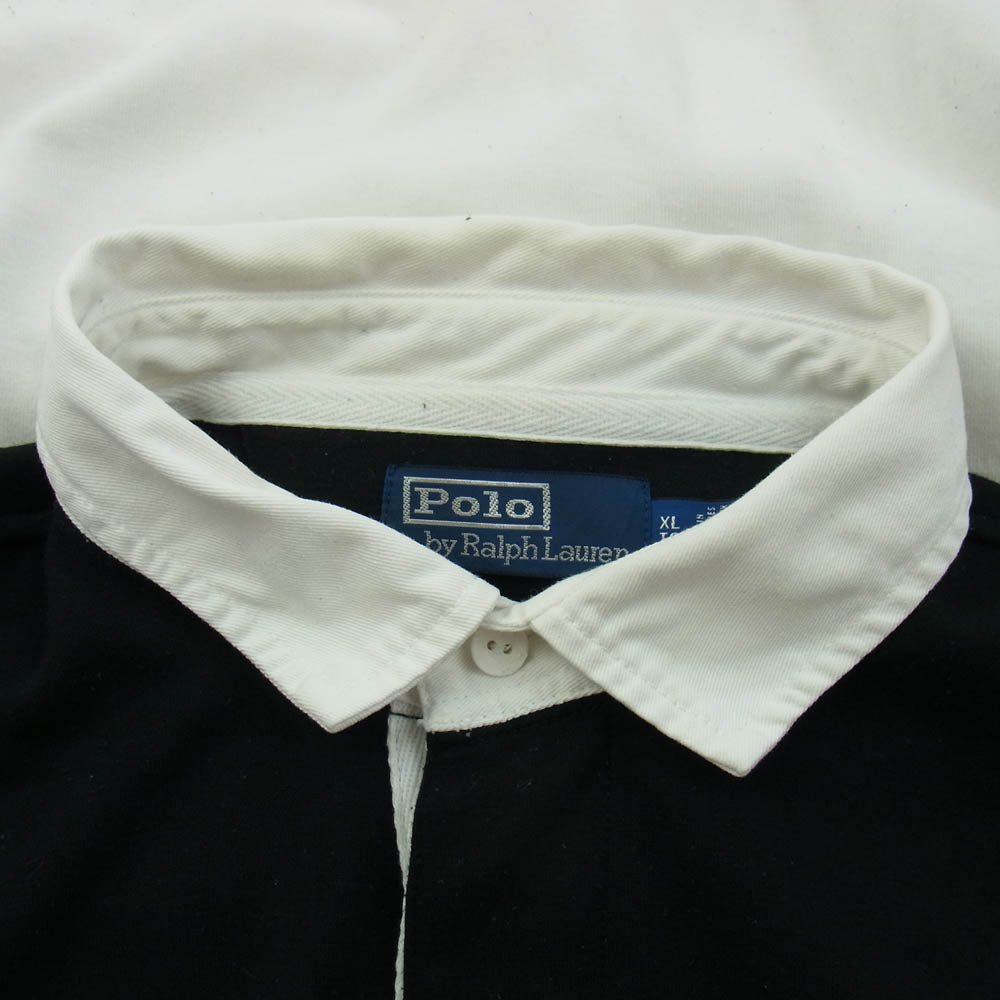 POLO RALPH LAUREN ポロ・ラルフローレン 復刻 SNOW BEACH ラガーシャツ スウェット 長袖 ブラック系 ホワイト系 XL【中古】