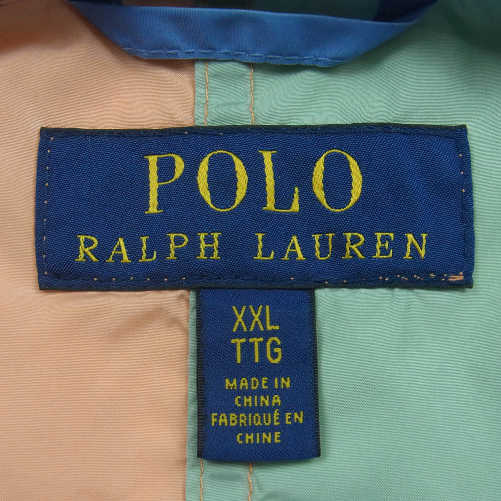 POLO RALPH LAUREN ポロ・ラルフローレン 1992 ナイロン アノラック パーカー オレンジ系 ライトグリーン系 ブルー系 XXL【中古】