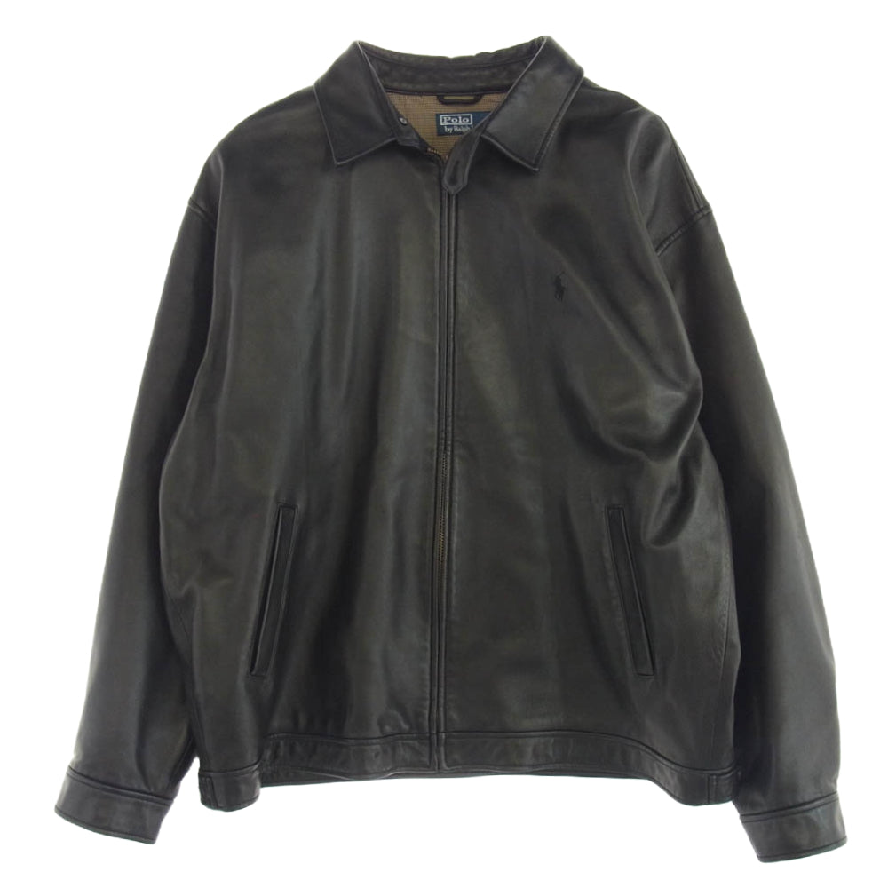 POLO RALPH LAUREN ポロ・ラルフローレン 90's レザー スウィングトップ ジャケット ブラック系 XXL【中古】