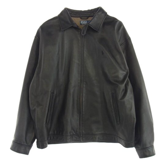 POLO RALPH LAUREN ポロ・ラルフローレン 90's レザー スウィングトップ ジャケット ブラック系 XXL【中古】