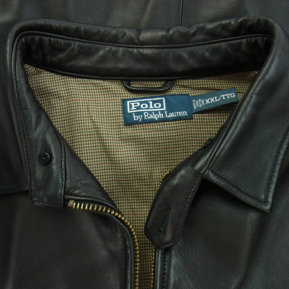 POLO RALPH LAUREN ポロ・ラルフローレン 90's レザー スウィングトップ ジャケット ブラック系 XXL【中古】