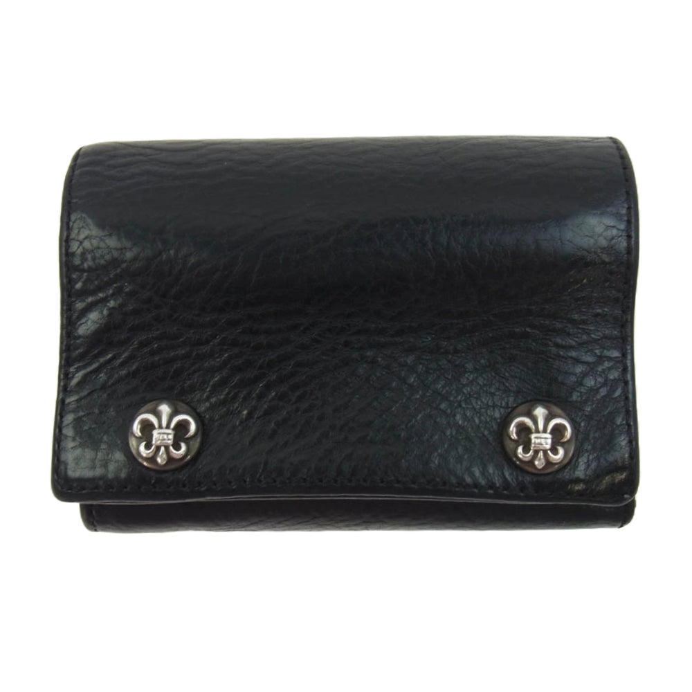 CHROME HEARTS クロムハーツ（原本無） 3FOLD ３フォールド ウォレット フレアボタン レザー ブラック系【中古】