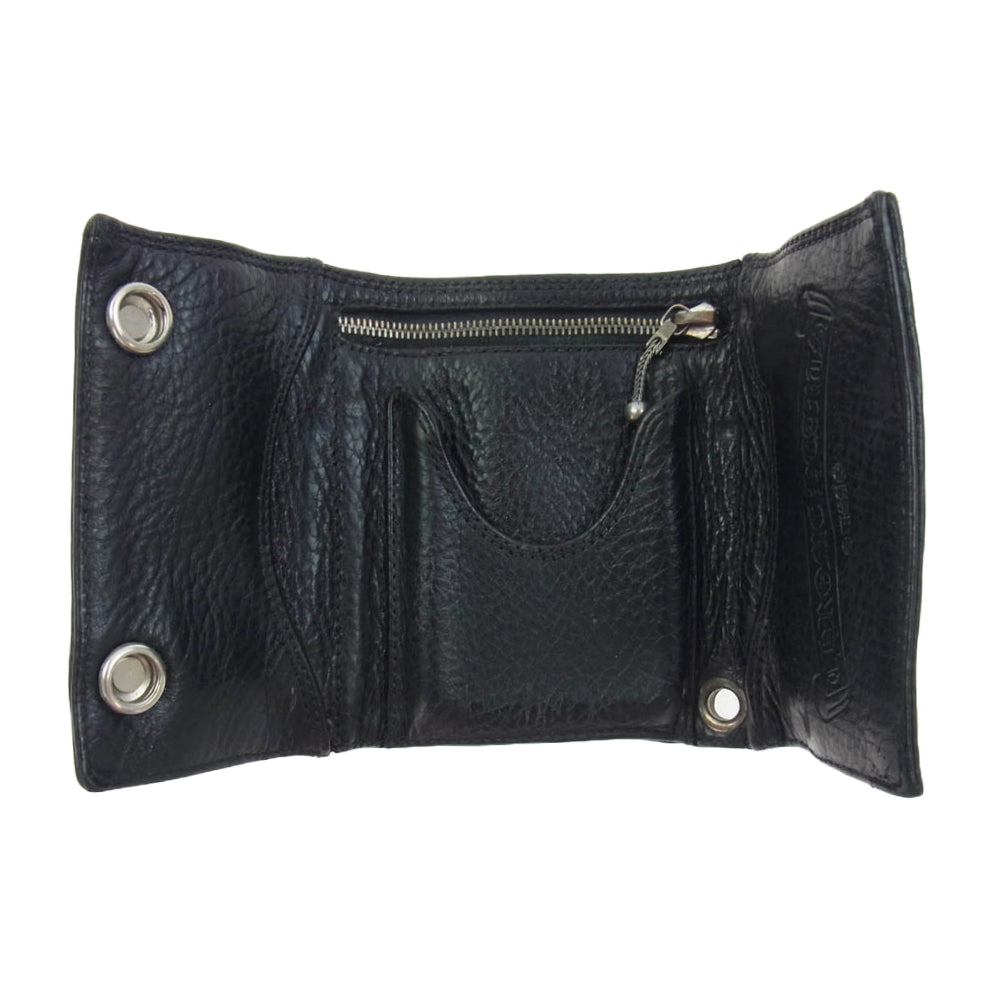 CHROME HEARTS クロムハーツ（原本無） 3FOLD ３フォールド ウォレット フレアボタン レザー ブラック系【中古】