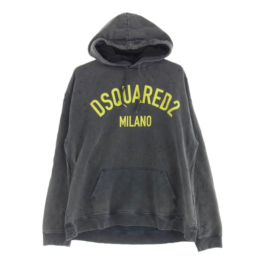 DSQUARED2 ディースクエアード 22AW S74GU0623 S25030 ダメージ加工 ミラノ ロゴプリント プルオーバー パーカー グレー系 L【中古】