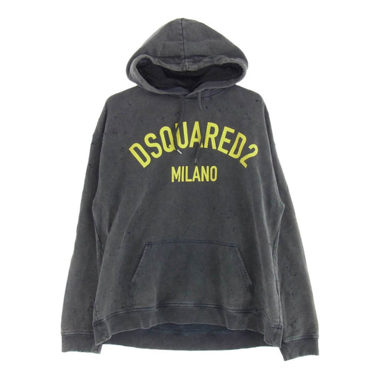 DSQUARED2 ディースクエアード 22AW S74GU0623 S25030 ダメージ加工 ミラノ ロゴプリント プルオーバー パーカー グレー系 L【中古】