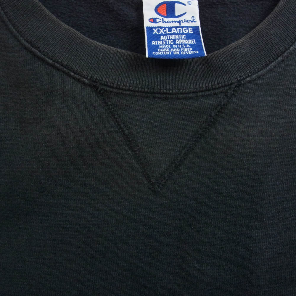Champion チャンピオン 90's USA製 青刺繍タグ AUTHENTIC APPAREL ロゴ刺繍 スウェット シャツ ブラック系 XXL【中古】