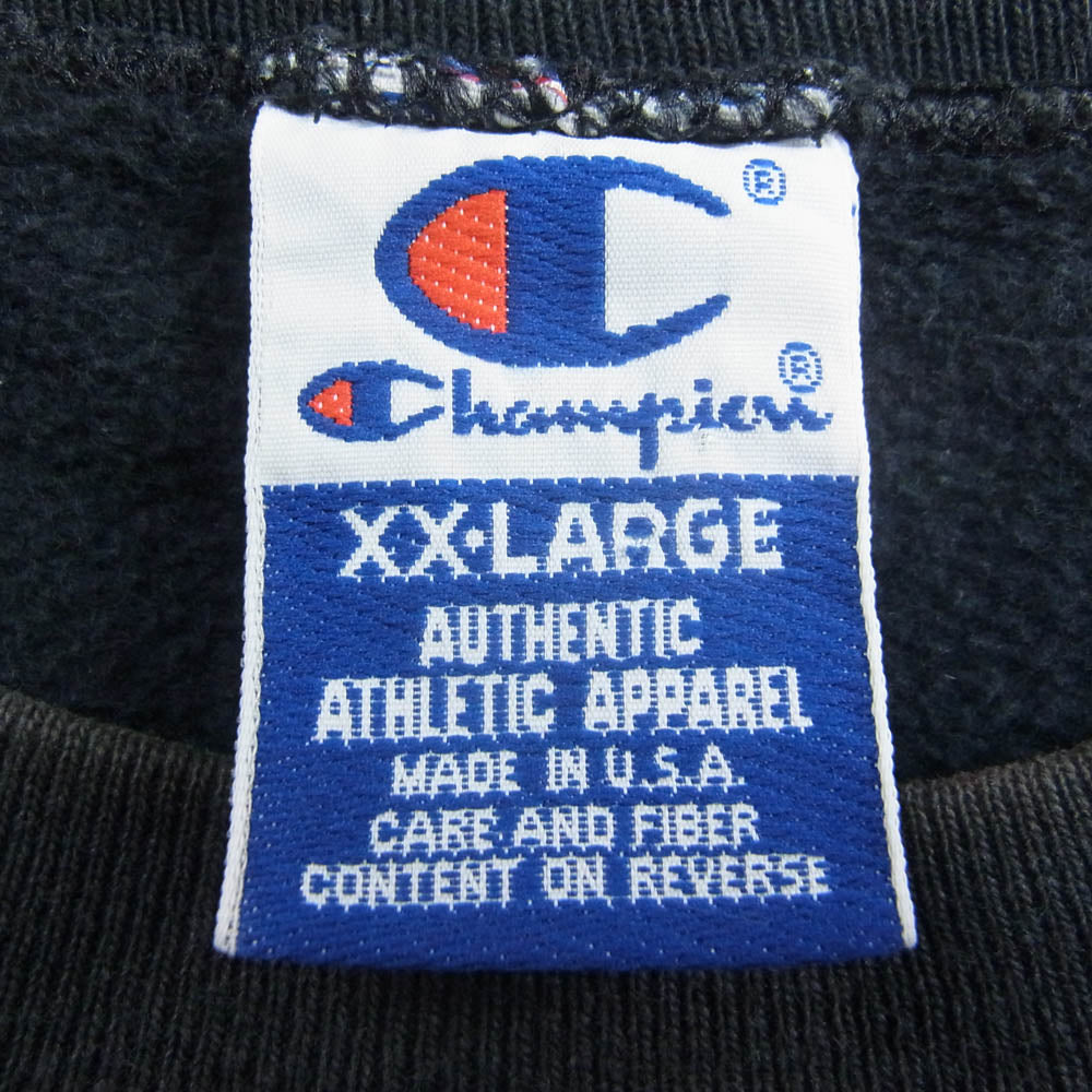 Champion チャンピオン 90's USA製 青刺繍タグ AUTHENTIC APPAREL ロゴ刺繍 スウェット シャツ ブラック系 XXL【中古】