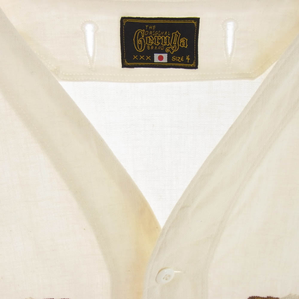 GERUGA ゲルガ GR-S-170 NO COLLAR SHIRTS MINI HERRINBONE TIGER HEAD ヘリンボーン 刺繍 ノーカラー シャツ ジャケット オフホワイト系 4【中古】