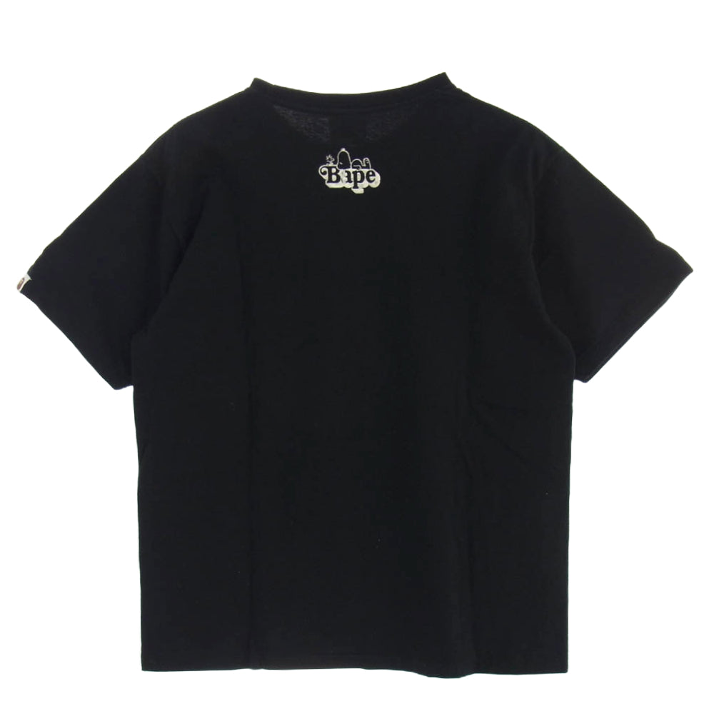 A BATHING APE アベイシングエイプ × PEANUTS  SNOOPY ピーナッツ スヌーピー プリント Tシャツ 半袖 カットソー ブラック系 L【中古】