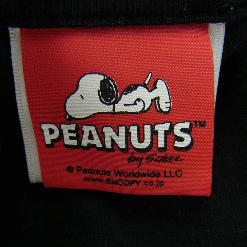 A BATHING APE アベイシングエイプ × PEANUTS  SNOOPY ピーナッツ スヌーピー プリント Tシャツ 半袖 カットソー ブラック系 L【中古】