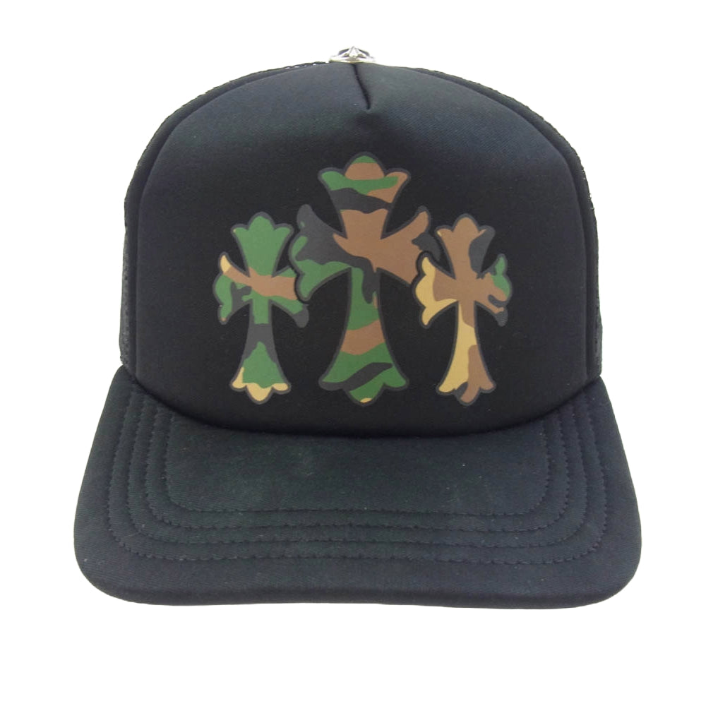 CHROME HEARTS クロムハーツ（原本無） 24SS Camo Cementary Cross Tracker Cap カモフラージュ セメタリークロス トラッカー メッシュ キャップ クロスボール付き ブラック系【中古】