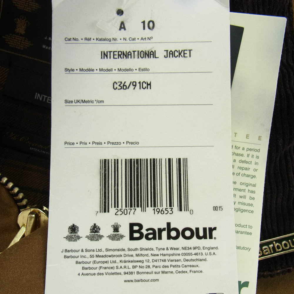 Barbour バブアー 英国製 INTERNATIONAL JACKET インターナショナル ジャケット ブラウン系 C36/91CM【中古】