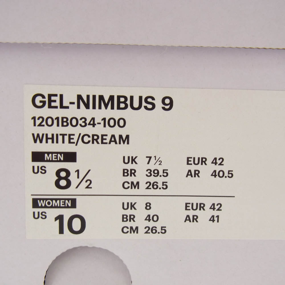 エンノイ 1201B034-100 Asics アシックス Gel-Nimbus 9 White Cream ゲルニンバス9 ホワイト クリーム ホワイト系 26.5cm【新古品】【未使用】【中古】