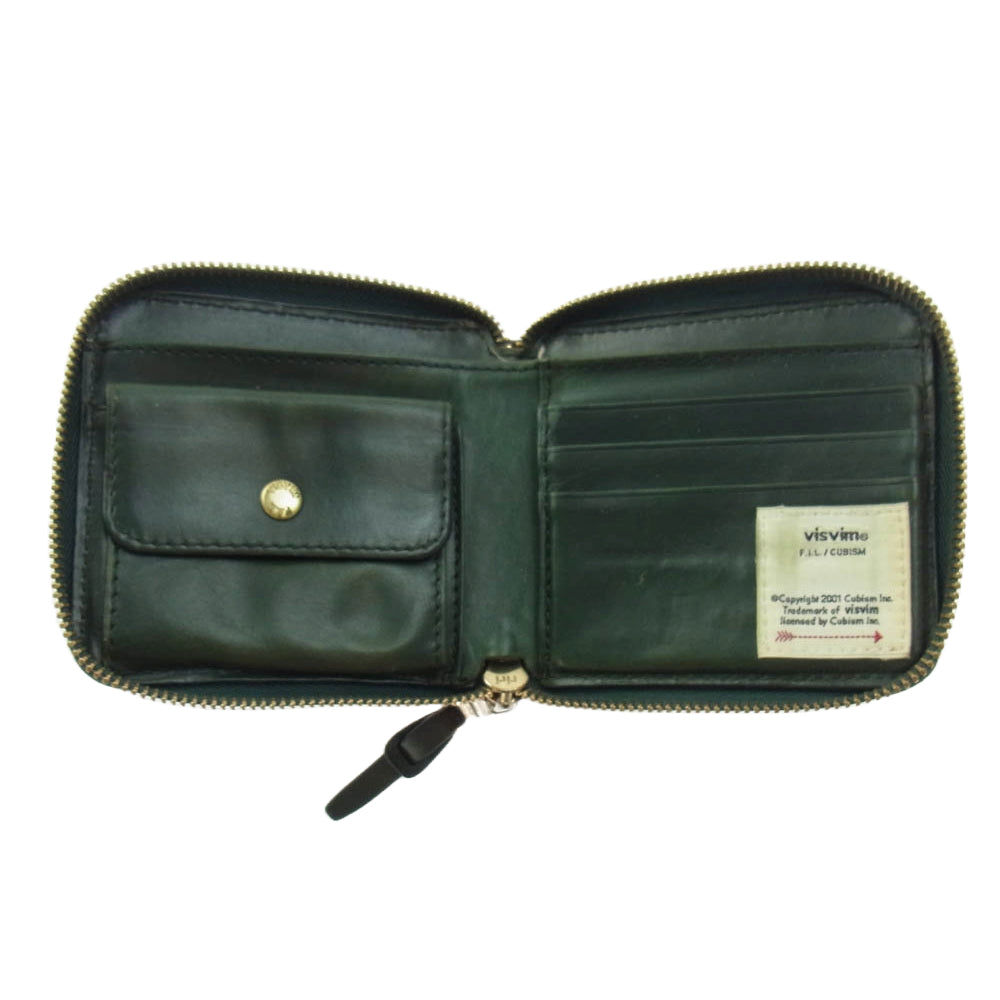 VISVIM ビズビム 0122103003019 LEATHER BI FOLD ラウンドジップ レザー ウォレット 財布 グリーン系【中古】