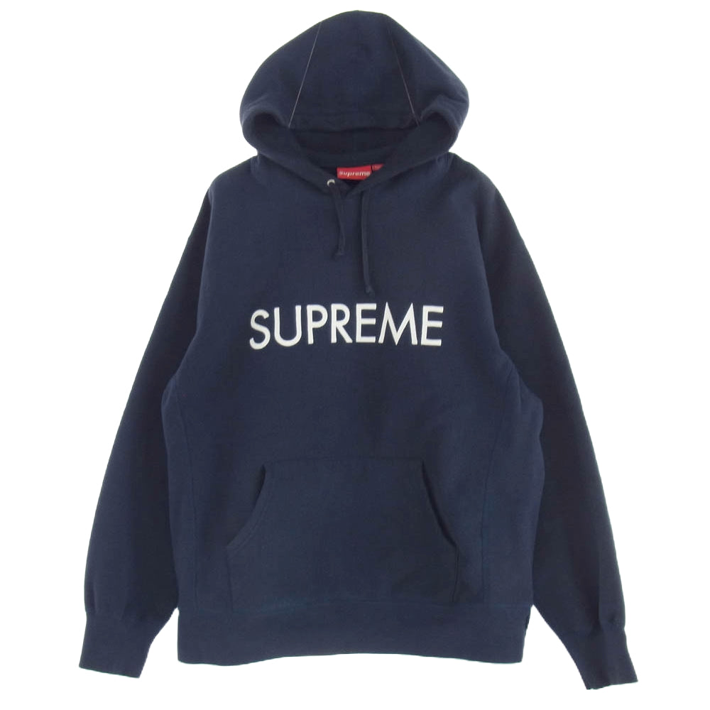 Supreme シュプリーム 22AW Capital Hooded Sweatshirt キャピタル フーデッド シャツ パーカー ロゴ刺? ネイビー系 L【中古】