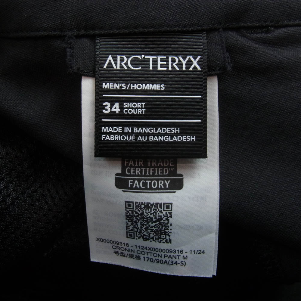 ARC'TERYX アークテリクス X000009316 Cronin Cotton Pant クロニン コットン パンツ ブラック系 34【美品】【中古】