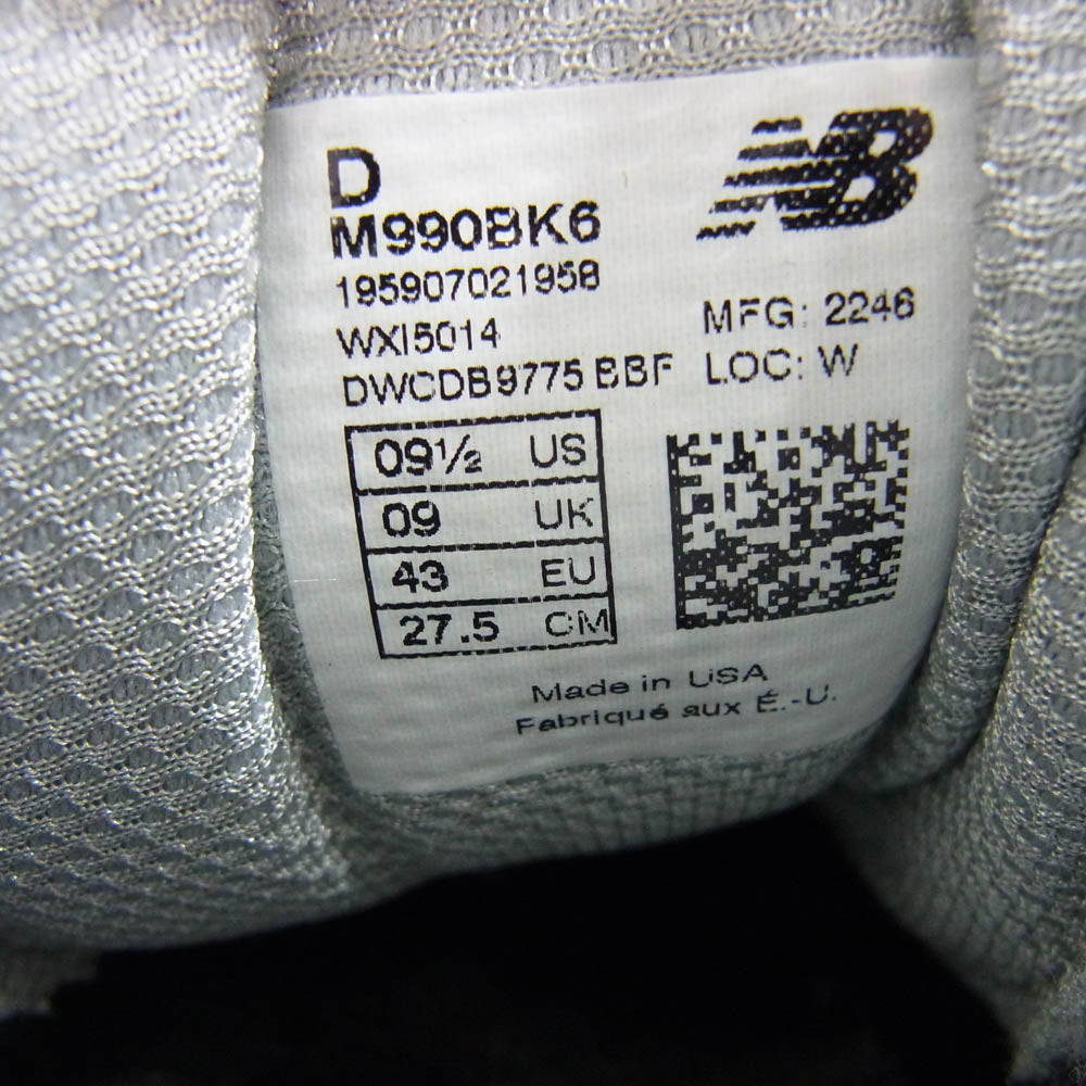 NEW BALANCE ニューバランス M990BK6 990V6 Black Heel Logo NB ローカット スニーカー ブラック系 27.5cm【中古】