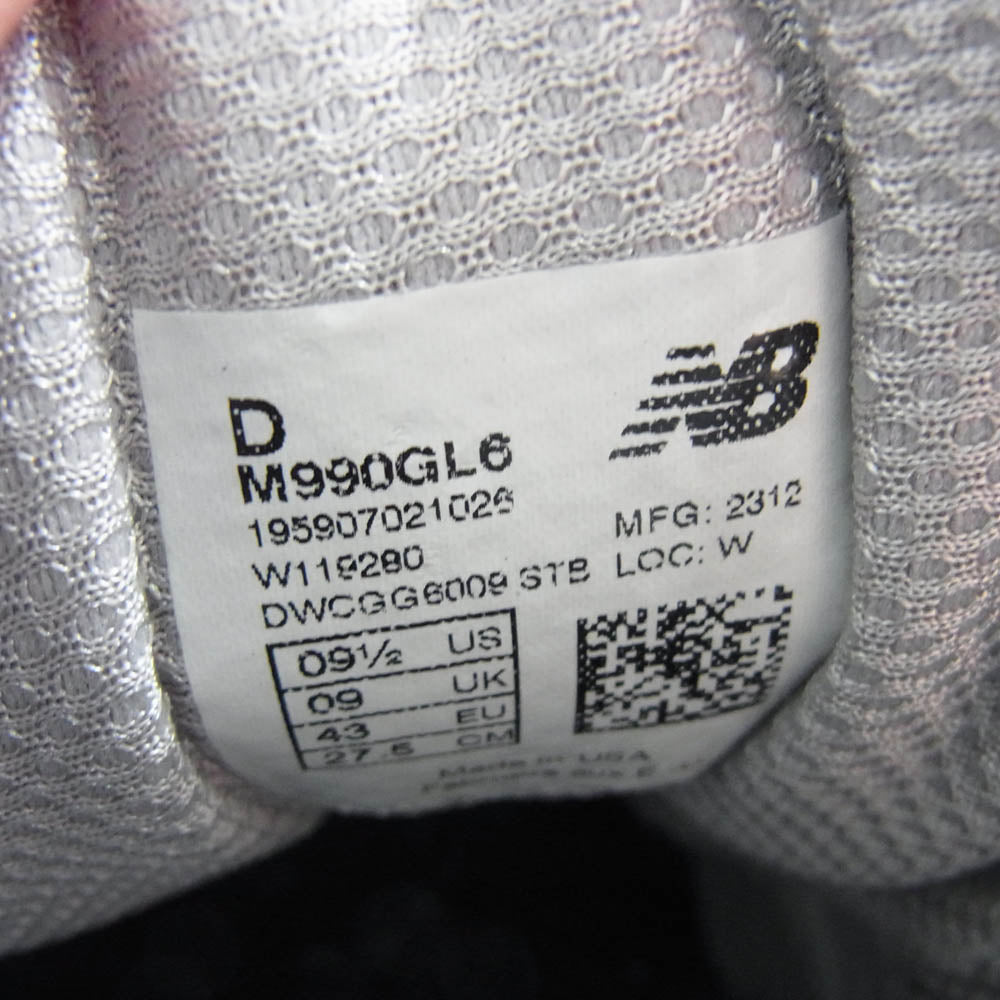 NEW BALANCE ニューバランス M990GL6 990V6 Gray Heel Logo NB ローカット スニーカー グレー系 27.5cm【中古】