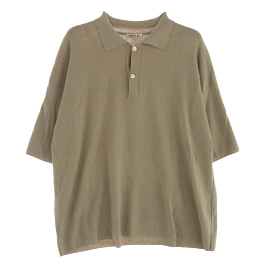 AURALEE オーラリー 19SS A9SP01WW Washable Wool Rib Knit Big Polo ウォッシャブル ウール リブニット ビッグ ポロ シャツ 半袖 ベージュ系 3【中古】