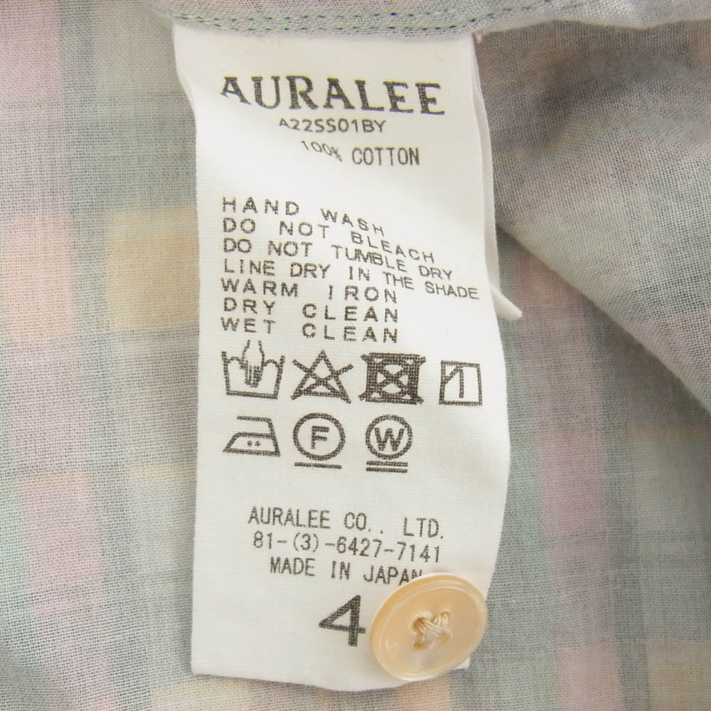 AURALEE オーラリー 22SS A22SS01BYA22SP02BY チェック 半袖 シャツ ショーツ ショート ハーフ パンツ セットアップ マルチカラー系 上：4　下：3【中古】