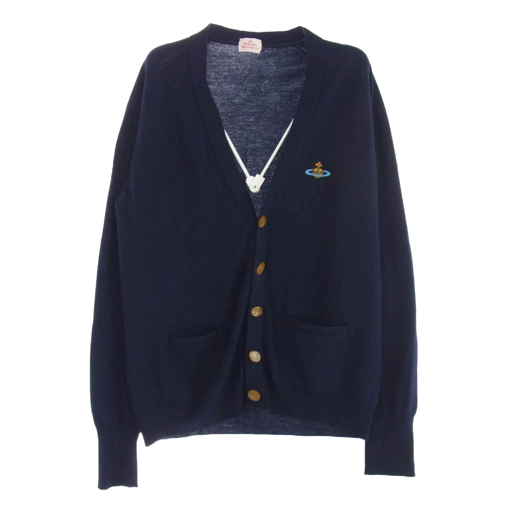 Vivienne Westwood ヴィヴィアンウエストウッド 英国製 オーブ 刺? ウール カーディガン ネイビー系 M【中古】