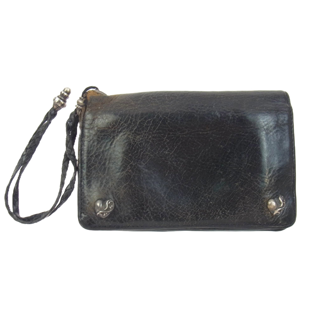 CHROME HEARTS クロムハーツ（原本無） 2ZIP 2ジップ ハートボールボタン レザー ウォレット 財布 ブラック系【中古】