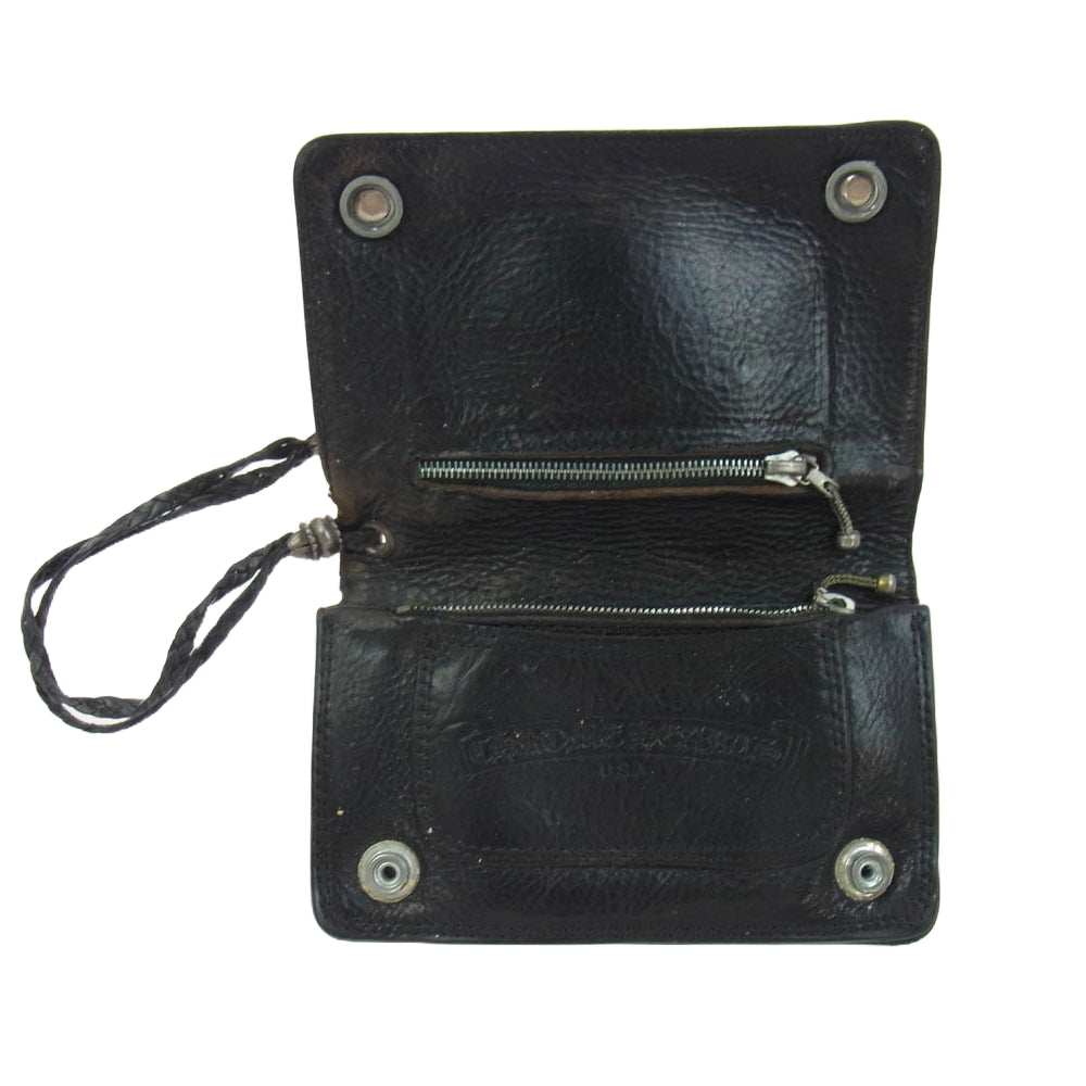 CHROME HEARTS クロムハーツ（原本無） 2ZIP 2ジップ ハートボールボタン レザー ウォレット 財布 ブラック系【中古】