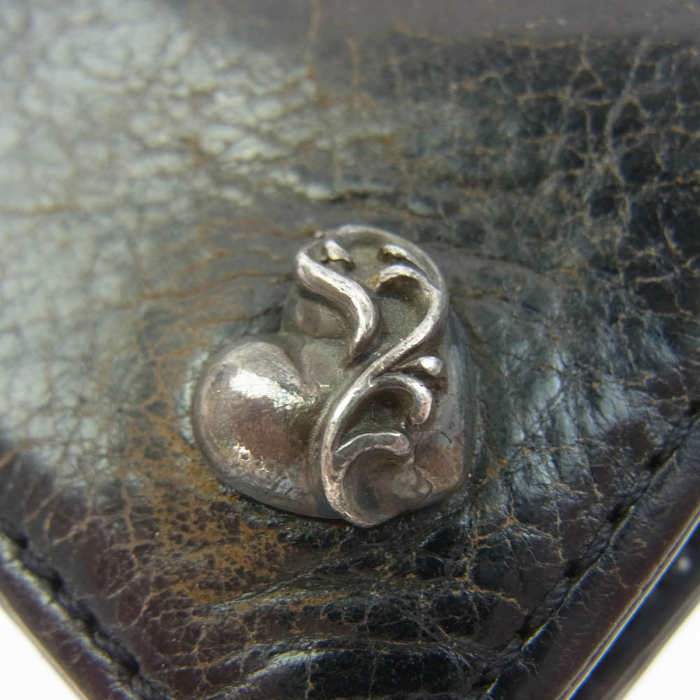 CHROME HEARTS クロムハーツ（原本無） 2ZIP 2ジップ ハートボールボタン レザー ウォレット 財布 ブラック系【中古】