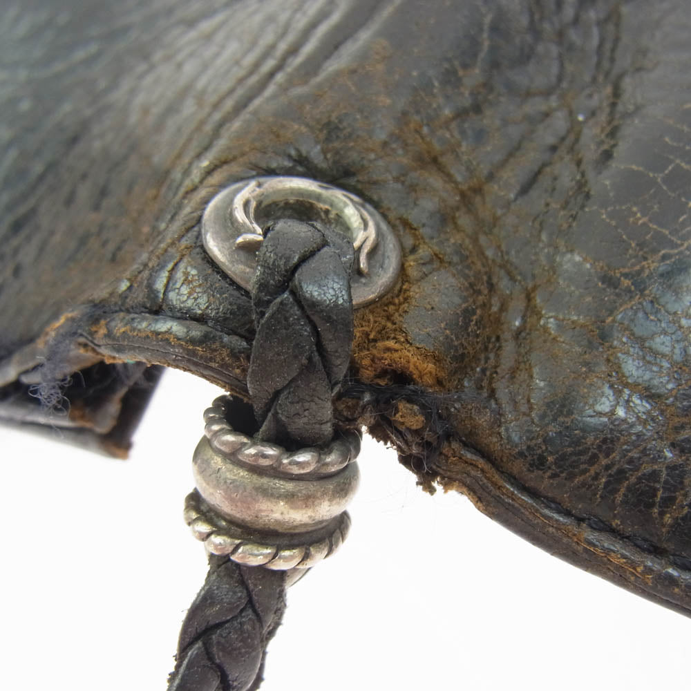 CHROME HEARTS クロムハーツ（原本無） 2ZIP 2ジップ ハートボールボタン レザー ウォレット 財布 ブラック系【中古】